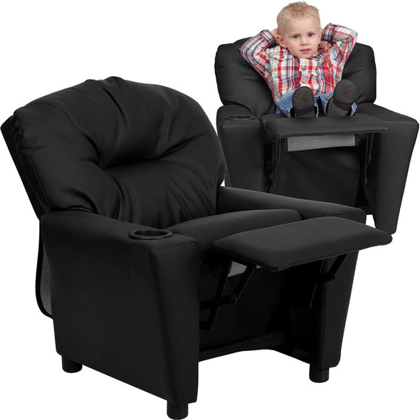 Flash Furniture Contemporary Kid's Recliner with Cup Holder Black Leather- BT-7950-KID-BK-LEA-GG