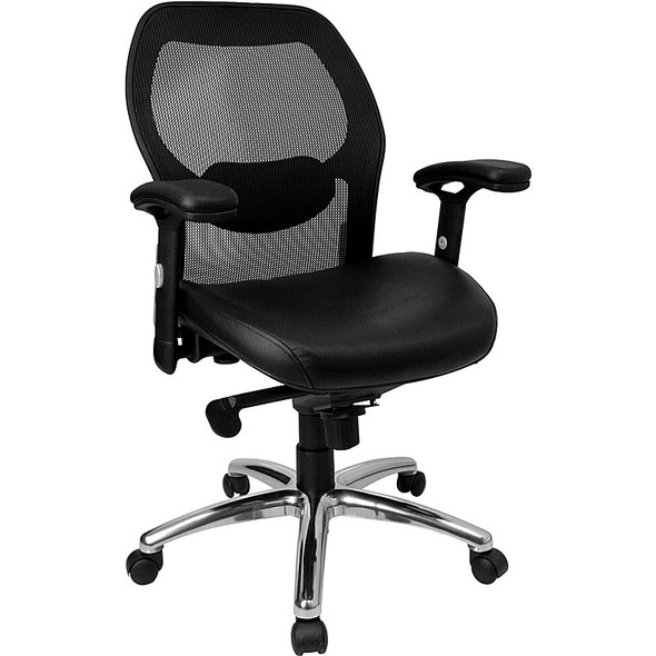 Flash Furniture Mid-Back Super Mesh Office Chair with Black Italian Leather Seat and Knee Tilt Control - LF-W42-L-GG