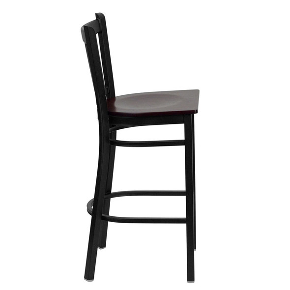 Flash Furniture Vertical Back Metal Restaurant Barstool with Mahogany Wood Seat -XU-DG-6R6B-VRT-BAR-MAHW-GG