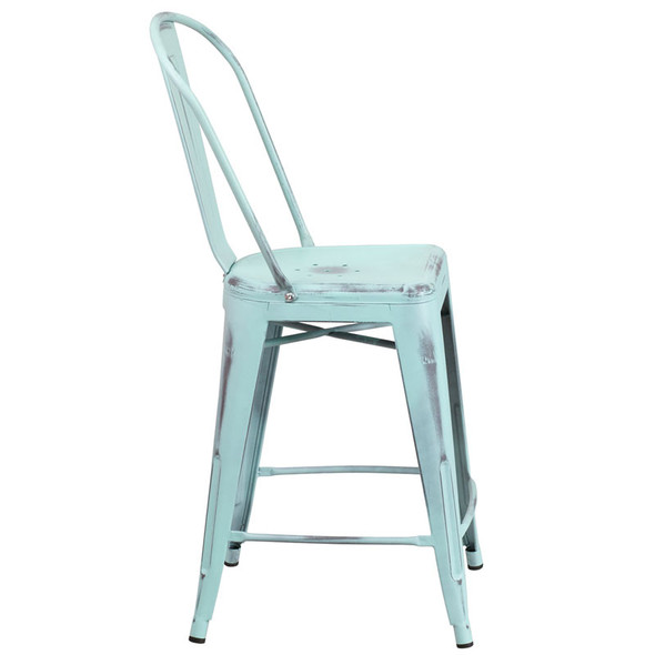 Flash Furniture Distressed Green-Blue Metal Indoor-Outdoor Counter Height Chair 24"H - ET-3534-24-DB-GG