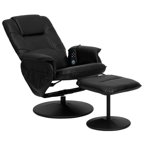 Flash Furniture Massaging Leather Recliner and Ottoman with Leather Wrapped Base - BT-753P-MASSAGE-BK-GG