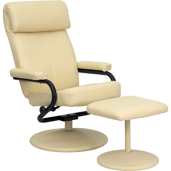 Flash Furniture Contemporary Cream Leather Recliner and Ottoman - BT-7863-CREAM-GG