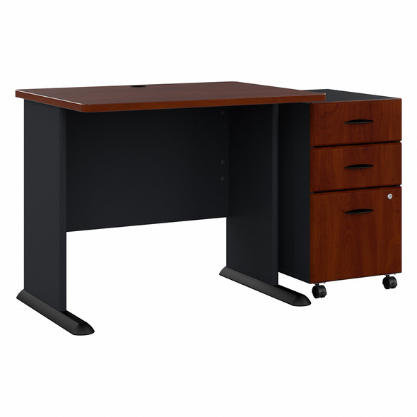 Bush Business Furniture Series A 36W Desk with Mobile File Cabinet in Hansen Cherry - SRA024HCSU