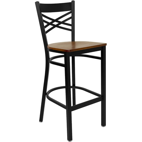 Flash Furniture X-Back Metal Restaurant Barstool with Cherry Wood Seat - XU-6F8BXBK-BAR-CHYW-GG