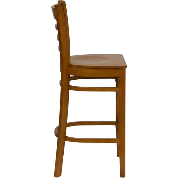 Flash Furniture Wood Ladder Back Barstool with Cherry Finish and Cherry Wood Seat - XU-DGW0005BARLAD-CHY-GG