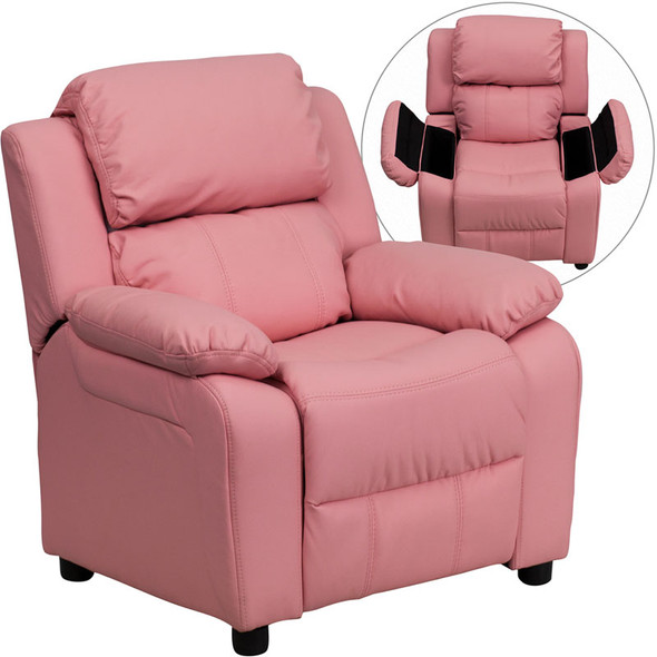 Flash Furniture Kid's Recliner with Cup Holder Pink Vinyl Storage - BT-7985-KID-PINK-GG