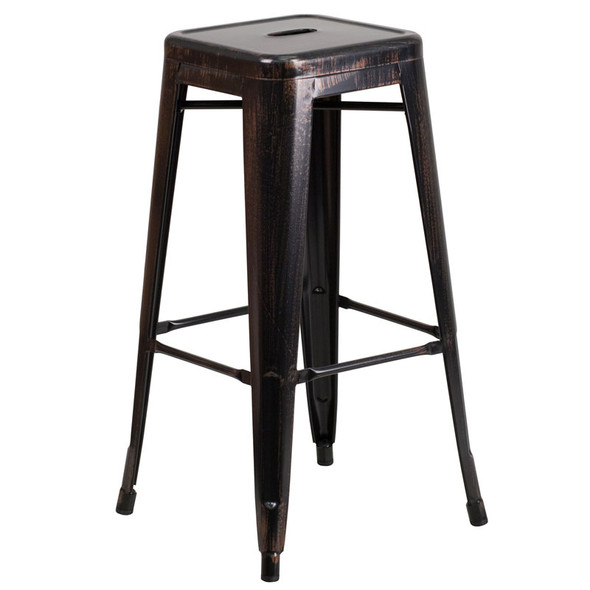 Flash Furniture Black-Antique Gold Metal Indoor-Outdoor Barstool 30"H - CH-31320-30-BQ-GG