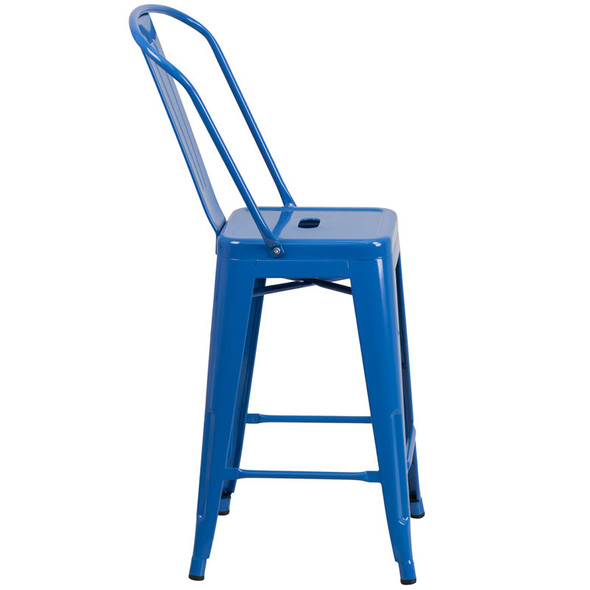 Flash Furniture Blue Metal Indoor-Outdoor Counter Height Chair 24"H - CH-31320-24GB-BL-GG