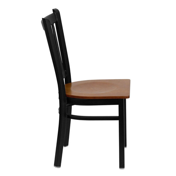 Flash Furniture Vertical Back Metal Restaurant Chair with Cherry Wood Seat - XU-DG-6Q2B-VRT-CHYW-GG