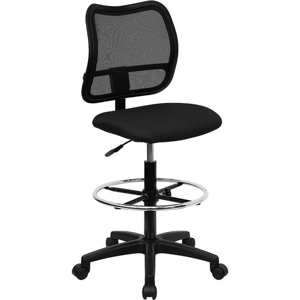 Flash Furniture Mid-Back Mesh Drafting Stool with Black Fabric Seat - WL-A277-BK-D-GG