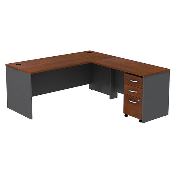 Bush Business Furniture Series C Executive L-Shaped Desk 72" with Return 48" and Mobile File Cabinet in Hansen Cherry - SRC001HCSU