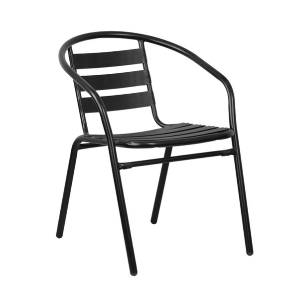 Flash Furniture Black Metal Restaurant / Patio Stack Chair with Aluminum Slats - TLH-017C-BK-GG