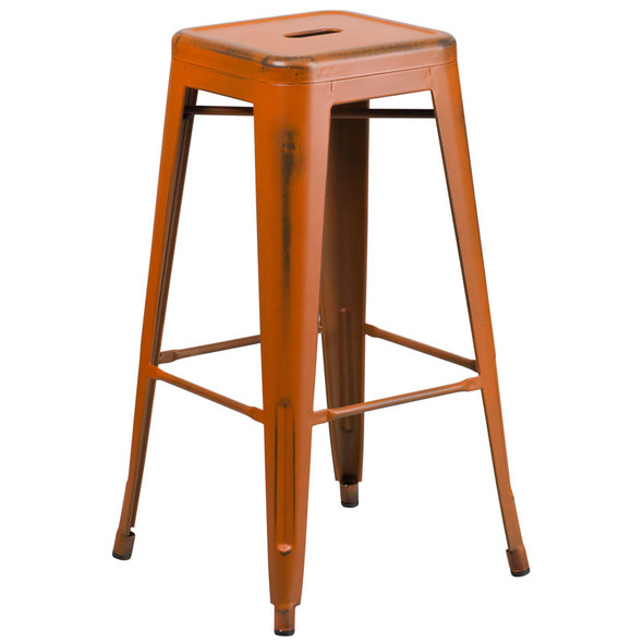 Flash Furniture Distressed Orange Metal Indoor-Outdoor Barstool 30"H - ET-BT3503-30-OR-GG