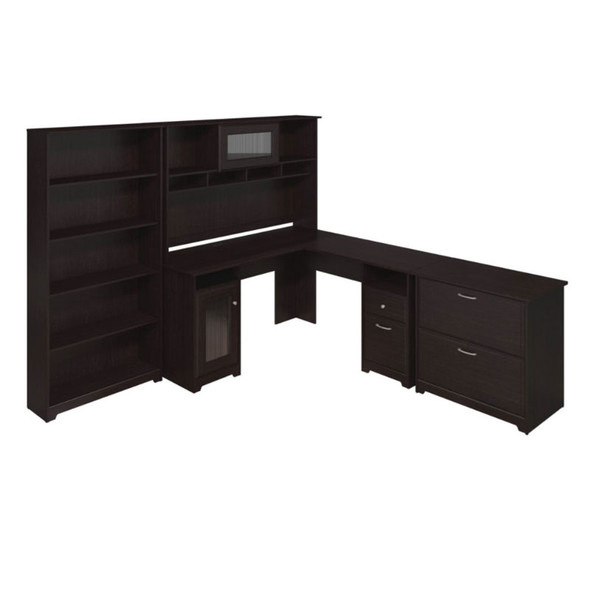 Bush Furniture Cabot Collection 60W L Shaped Computer Desk with Hutch, File Cabinet and Bookcase Espresso Oak - CAB010EPO