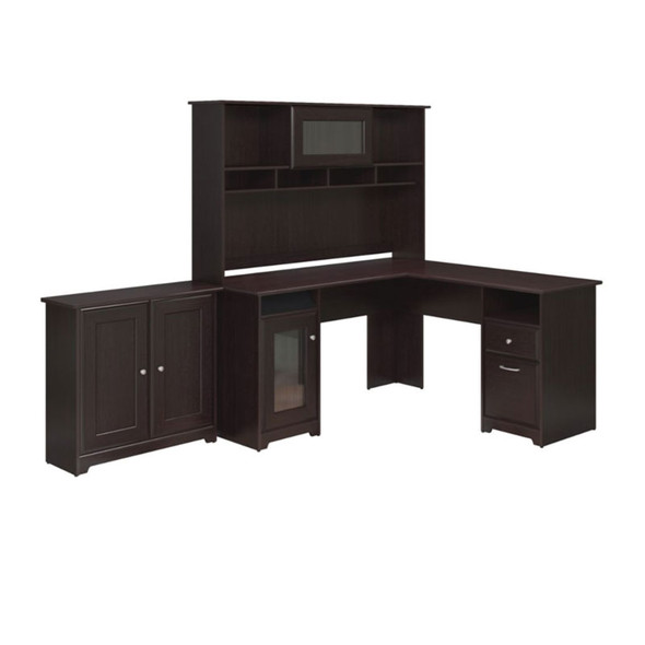 Bush Furniture Cabot Collection 60W L Shaped Computer Desk with Hutch and Small Storage Cabinet Espresso Oak - CAB016EPO