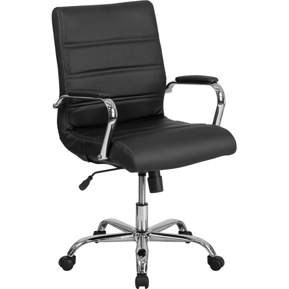 Flash Furniture Mid-Back Black Leather Executive Swivel Office Chair with Chrome Base and Arms - GO-2286M-BK-GG