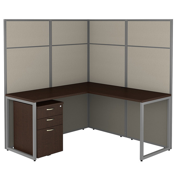 Bush Business Furniture Easy Office L-Shaped Cubicle Desk w File Cabinet 60"W x 66"H Panels - EODH36SMR-03K