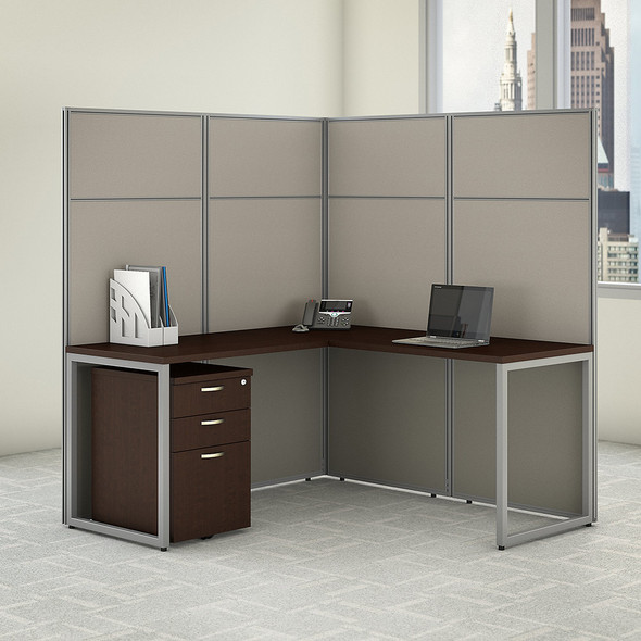 Bush Business Furniture Easy Office L-Shaped Cubicle Desk w File Cabinet 60"W x 66"H Panels - EODH36SMR-03K