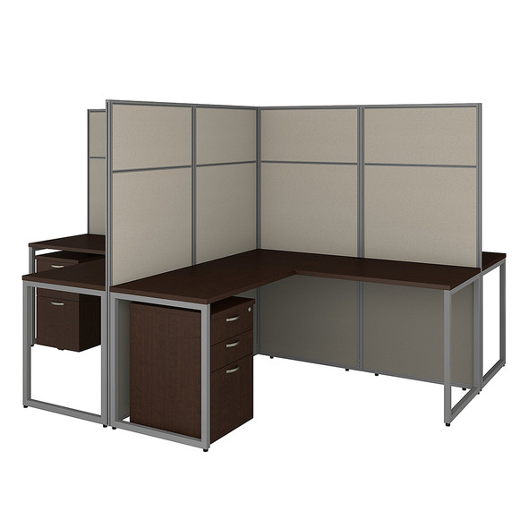 Bush Business Furniture Easy Office 4 Person L Shaped Cubicle Desk w File Cabinets 60"W x 66"H Panels - EODH76SMR-03K