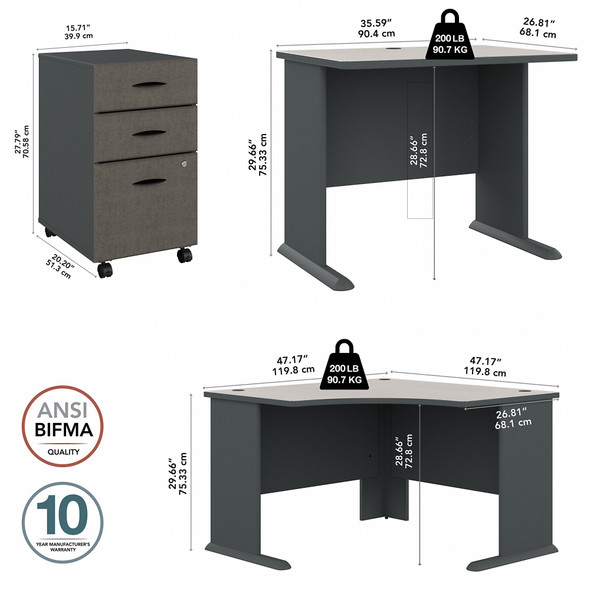 Bush Business Furniture Series A Corner Desk w 36" Return Package - SRA005SLSU