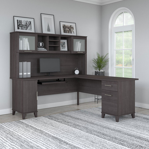 Bush Furniture Somerset 72W L Shaped Desk with Hutch Storm Gray - SET001SG