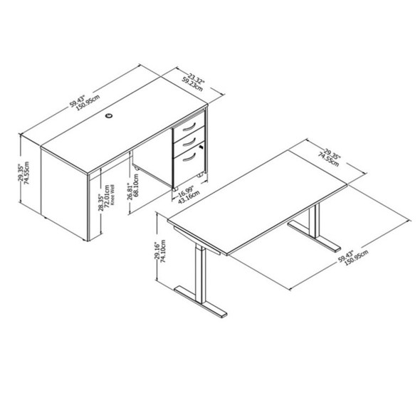 Bush Business Furniture Studio C Desk and Height Adjustable Standing Desk Package 60" Platinum Gray - STC017PGSU