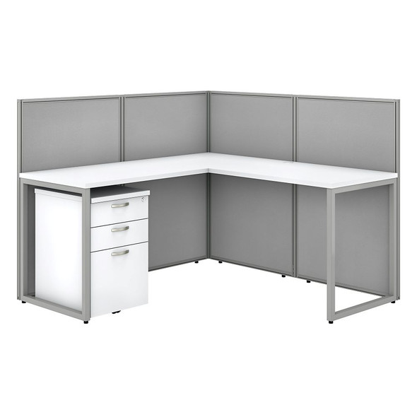 Bush Business Furniture Easy Office 60"W L-Shaped Desk w File Cabinet and 45"H Panels - EOD360SWH-03K