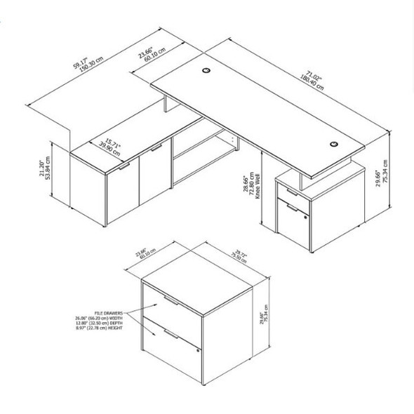 Bush Business Furniture Jamestown 72"W L-Shaped Desk w Lateral File - JTN010SGWHSU