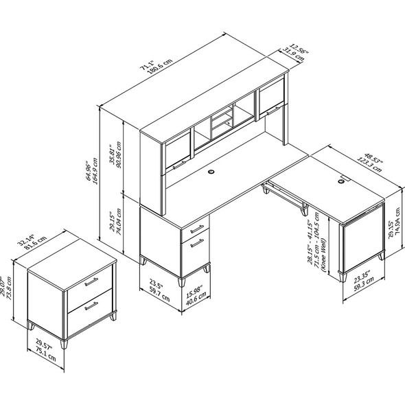 Bush Furniture Somerset 72"W Sit-to-Stand 3-Position L-Shaped Desk with Lateral File and Hutch Maple Cross - SET016MC