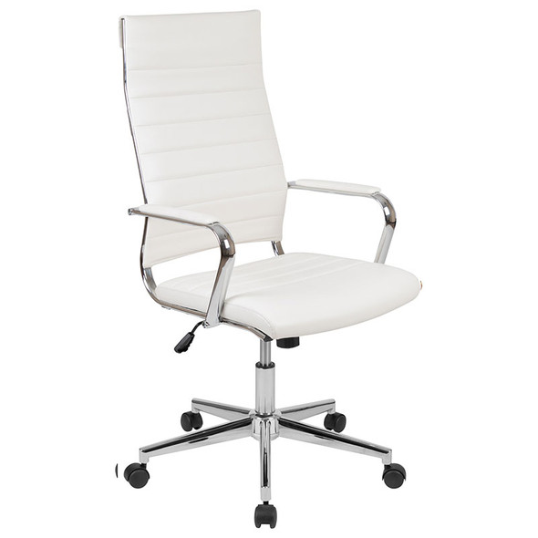 Flash Furniture High Back White LeatherSoft Contemporary Ribbed Executive Swivel Office Chair - BT-20595H-1-WH-GG