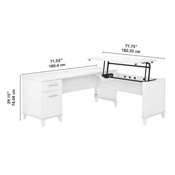 Bush Furniture Somerset 72W 3 Position Sit to Stand L Shaped Desk White - SET014WH