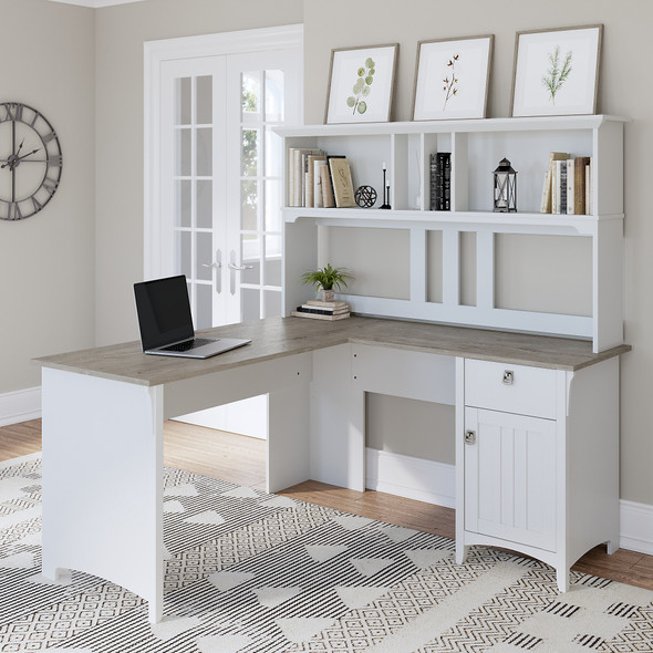 Bush Furniture Salinas 60" L-Shaped Desk with Hutch Shiplap Gray - SAL004G2W