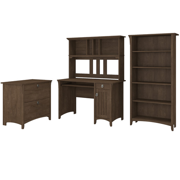 Bush Furniture Salinas Mission Desk with Hutch, Lateral File and Bookcase Ash Brown - SAL002ABR