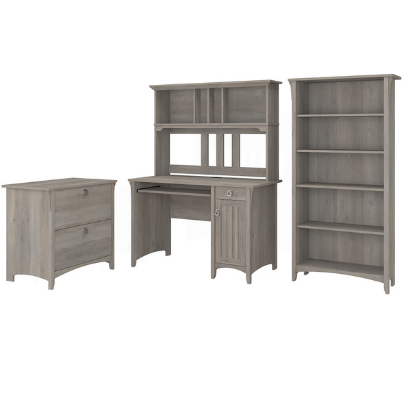 Bush Furniture Salinas Mission Desk with Hutch, Lateral File and Bookcase Driftwood Gray - SAL002DG