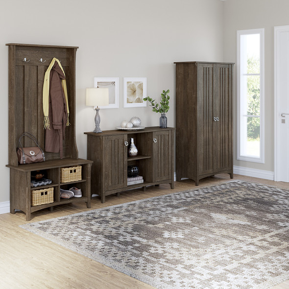 Bush Furniture Salinas Entryway Storage Set with Hall Tree , Shoe Bench, and Accent Cabinets Ash Brown - SAL016ABR