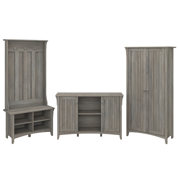 Bush Furniture Salinas - Attaccapanni Con Panca Porta Scarpe E Ripiani, Stile Shabby Chic, Bianco Antico