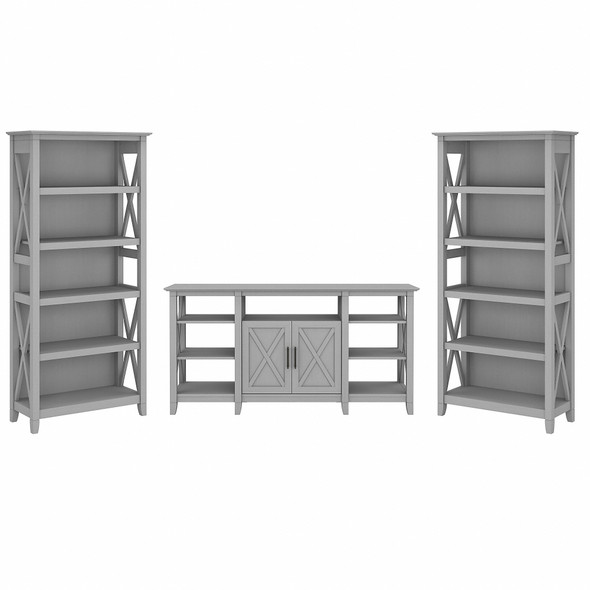 Bush Furniture Key West Tall TV Stand with Set of 2 Bookcases Cape Cod Gray - KWS027CG