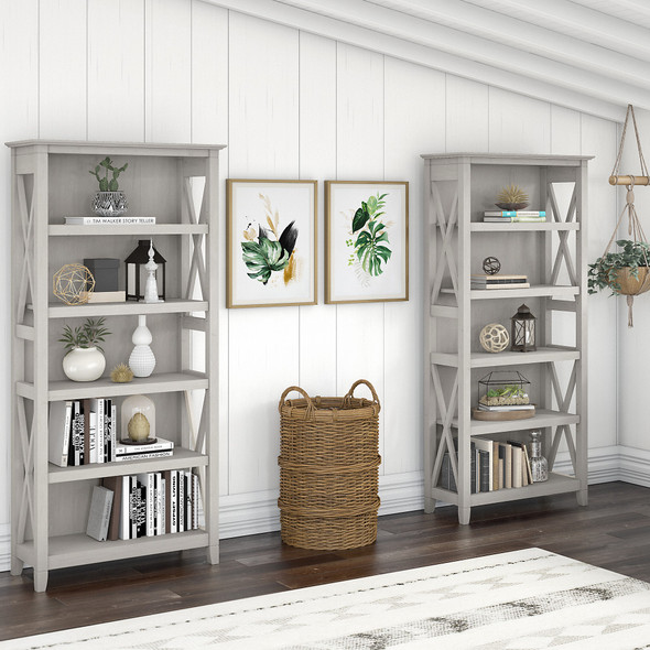 Bush Furniture Key West 5 Shelf Bookcase Set Linen White Oak - KWS046LW
