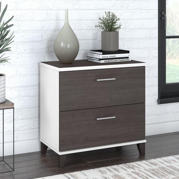 Bush Furniture Somerset 2 Drawer Lateral File Cabinet in White and Storm Gray - WC81080