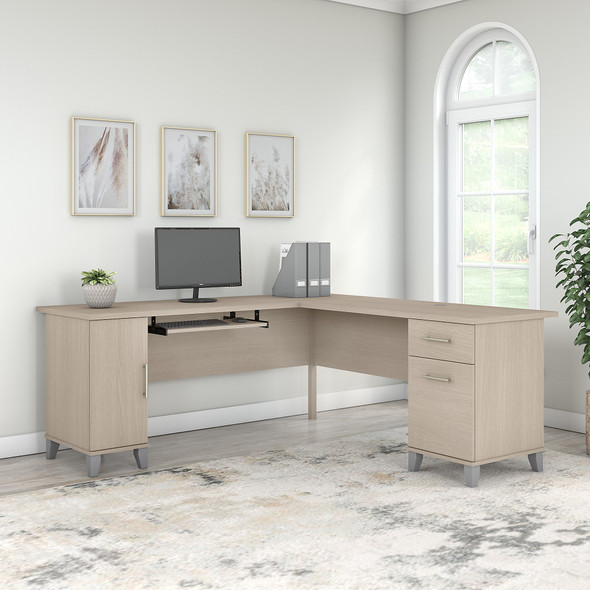 Bush Furniture Somerset 72W L Shaped Desk with Storage in Sand Oak - WC81110K
