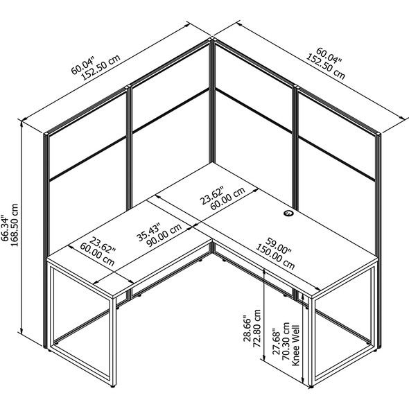 Bush Business Furniture Easy Office 60W 2 Person L Shaped Desk with 66H Cubicle Panel Pure White - EODH560WH-03K