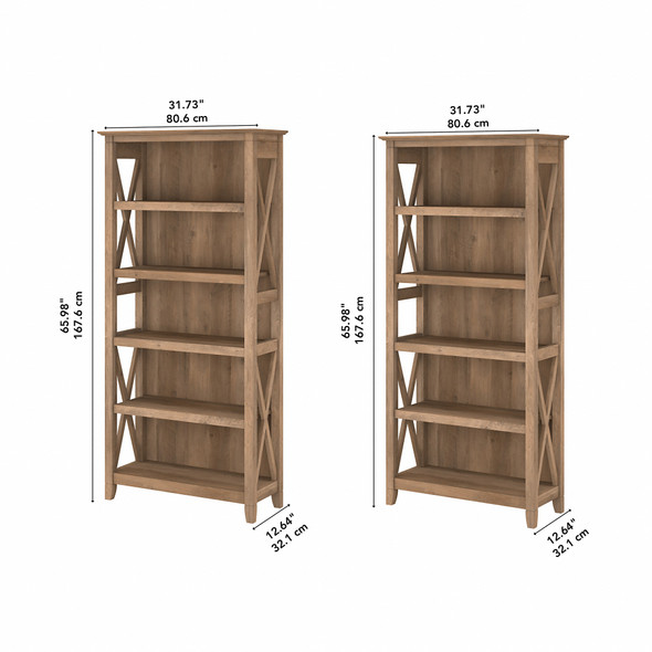 Bush Furniture Key West 5 Shelf Bookcase Set Reclaimed Pine - KWS046RCP