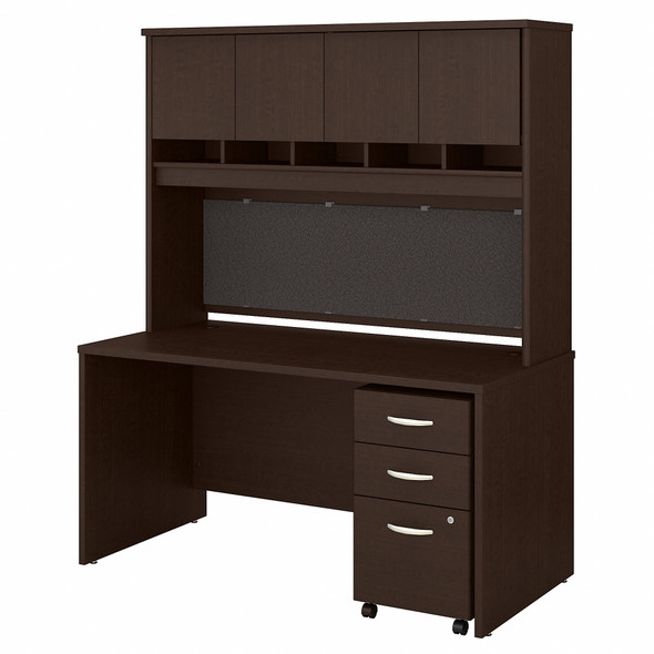 Bush Business Furniture Series C 60W X 30D Desk, Hutch and Mobile File Cabinet Mocha Cherry - SRC145MRSU