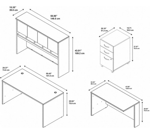 Bush Business Furniture Series C 60W L Shaped Desk with Hutch and Mobile File Cabinet in Hansen Cherry - SRC147HCSU