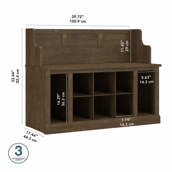 Kathy Ireland Bush Furniture Woodland 40W Entryway Bench Ash Brown - WDL006ABR