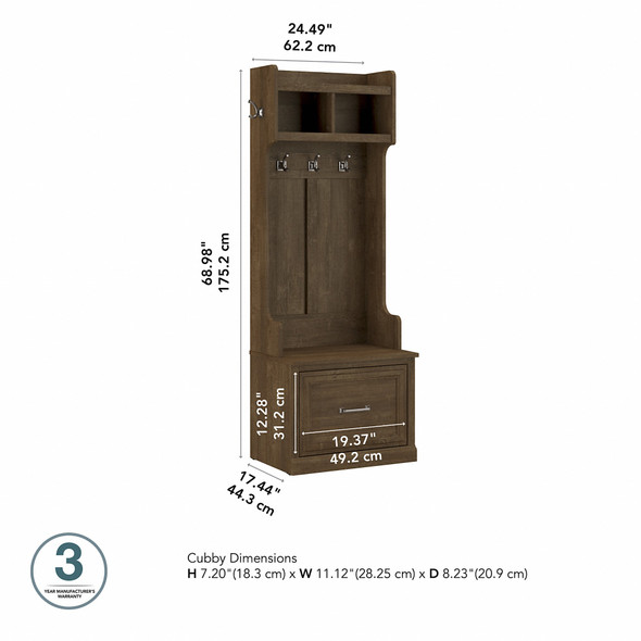 Kathy Ireland Bush Furniture Woodland 24W Hall Tree and Small Shoe Bench Ash Brown - WDL007ABR