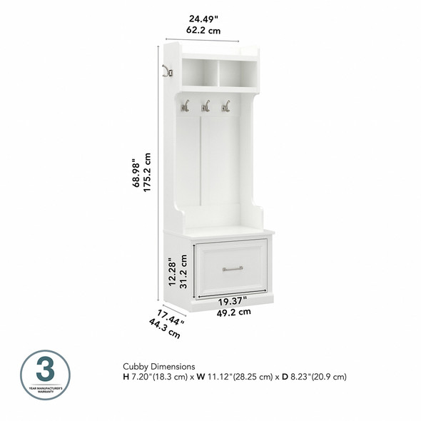 Kathy Ireland Bush Furniture Woodland 24W Hall Tree and Small Shoe Bench White Ash - WDL007WAS