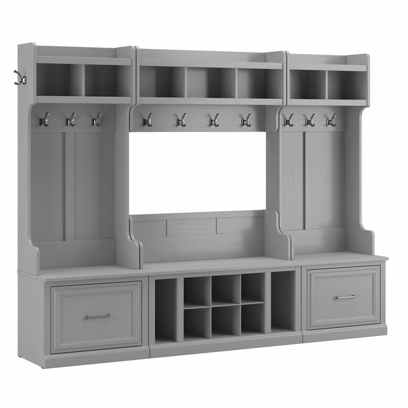 Kathy Ireland Bush Furniture Woodland Full Entryway Storage Set with Coat Rack and Shoe Bench Cape Cod Gray - WDL014CG