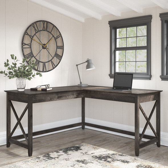 Bush Furniture Key West 60W L Shaped Desk in Dark Gray Hickory - KWD160GH-03