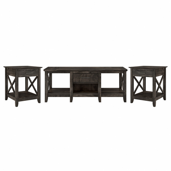 Bush Furniture Key West Coffee Table with Set of 2 End Tables in Dark Gray Hickory - KWS023GH
